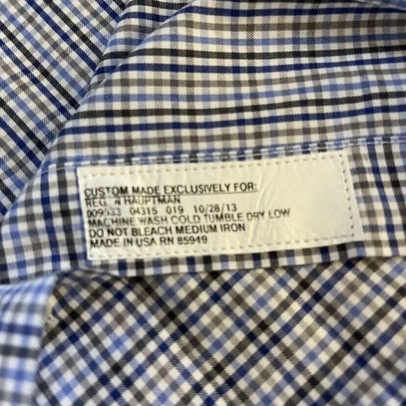 Executive Tom James Men XL Long Sleeve Button Front Shirt Blue Brown Micro Check - Picture 6 of 7